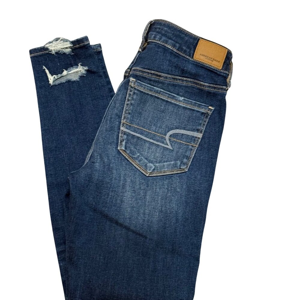 American Eagle Super Stretch X Distressed Skinny Jeans Size 6 Ripped Dark Wash
